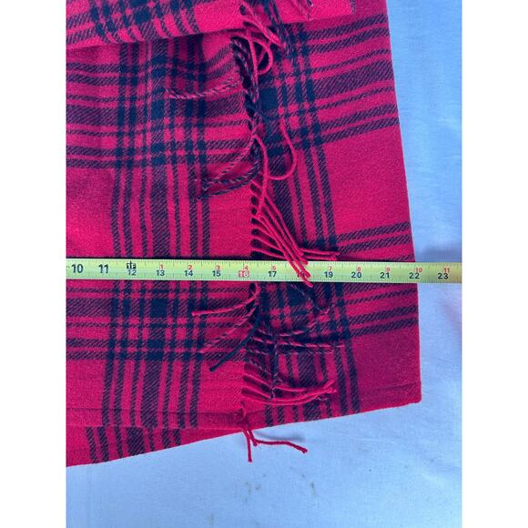 VTG Eddie Bauer Women's sz 8 Wool Blend Red & Black Plaid Midi Skirt 90s Fringe - Picture 8 of 10